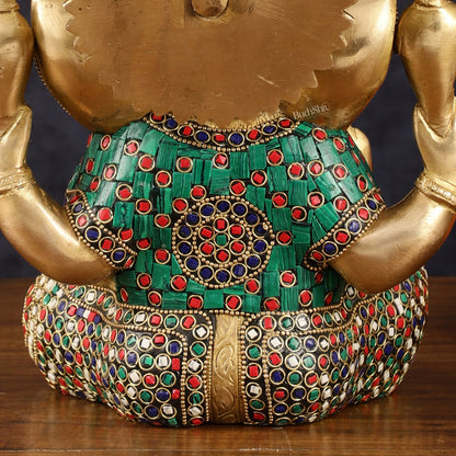 Handcrafted Brass Ganesha Idol with Meenakari Art - 8" Height, Natural Stones - Budhshiv.com