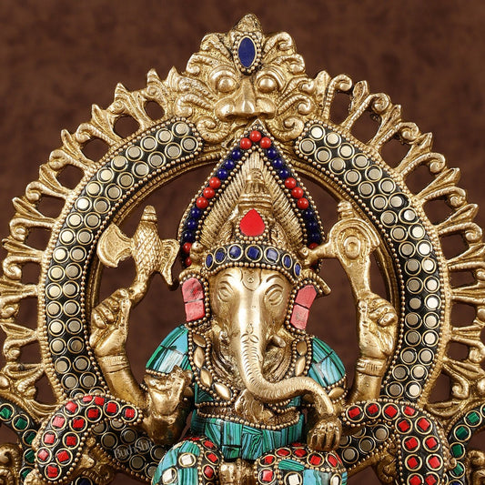Handcrafted Brass Ganesha Idol with Stonework | Meenakari Art - Budhshiv.com