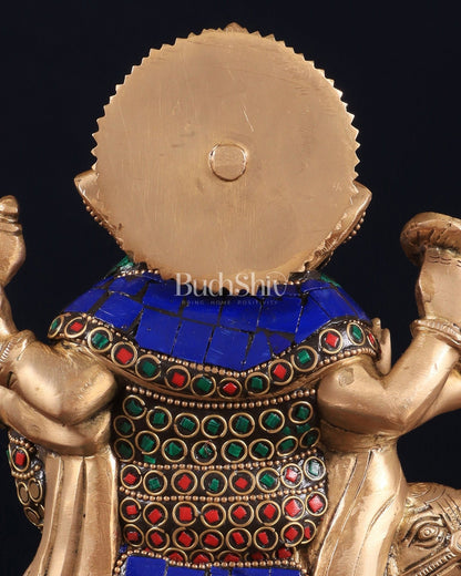 Handcrafted Brass Ganesha on Mooshak with Meenakari Stonework – 8.5" x 6.75" x 3.5" | Divine Elegance - Budhshiv.com
