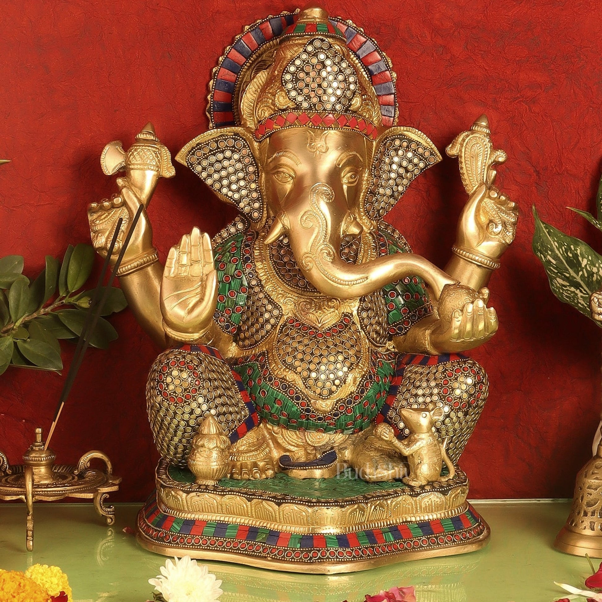 Handcrafted Brass Ganesha Statue 16 inch - Budhshiv.com