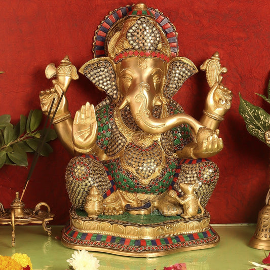 Handcrafted Brass Ganesha Statue 16 inch - Budhshiv.com