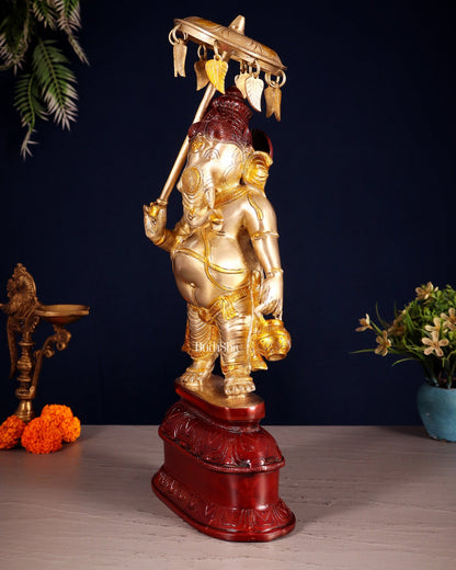 Handcrafted Brass Ganesha Statue with Umbrella and Kamandal - 15" - Budhshiv.com