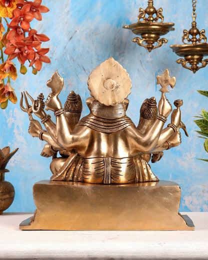 Handcrafted Brass Ganesha with Riddhi and Siddhi – 13.5 Inch - Budhshiv.com