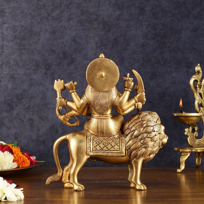 Handcrafted Brass Goddess Durga Statue – 8.5 Inches, Finely Carved Masterpiece - Budhshiv.com
