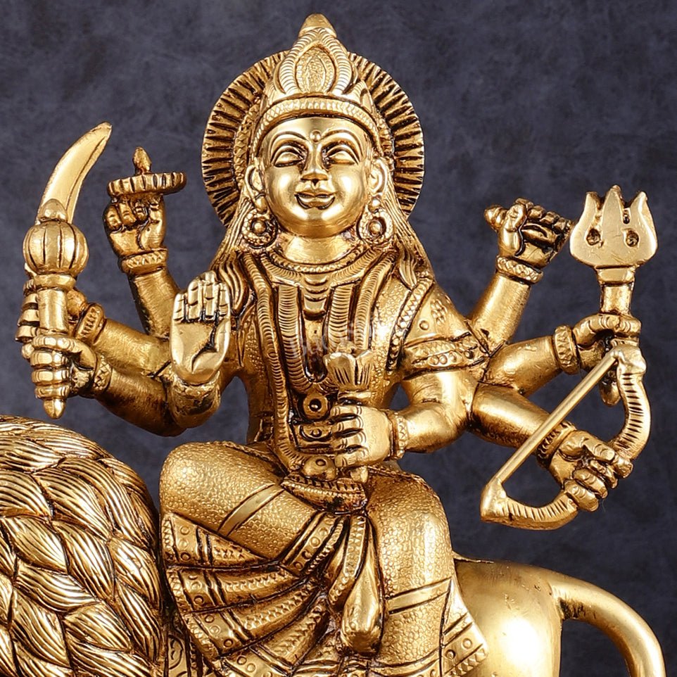 Handcrafted Brass Goddess Durga Statue – 8.5 Inches, Finely Carved Masterpiece - Budhshiv.com