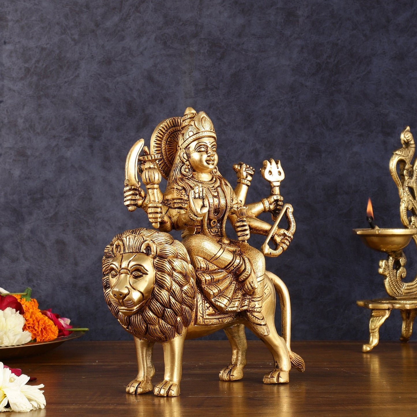 Handcrafted Brass Goddess Durga Statue – 8.5 Inches, Finely Carved Masterpiece - Budhshiv.com