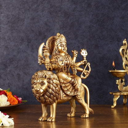 Handcrafted Brass Goddess Durga Statue – 8.5 Inches, Finely Carved Masterpiece - Budhshiv.com