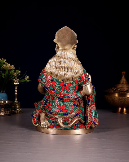 Handcrafted Brass Hanuman Idol - 9" with stonework - Budhshiv.com