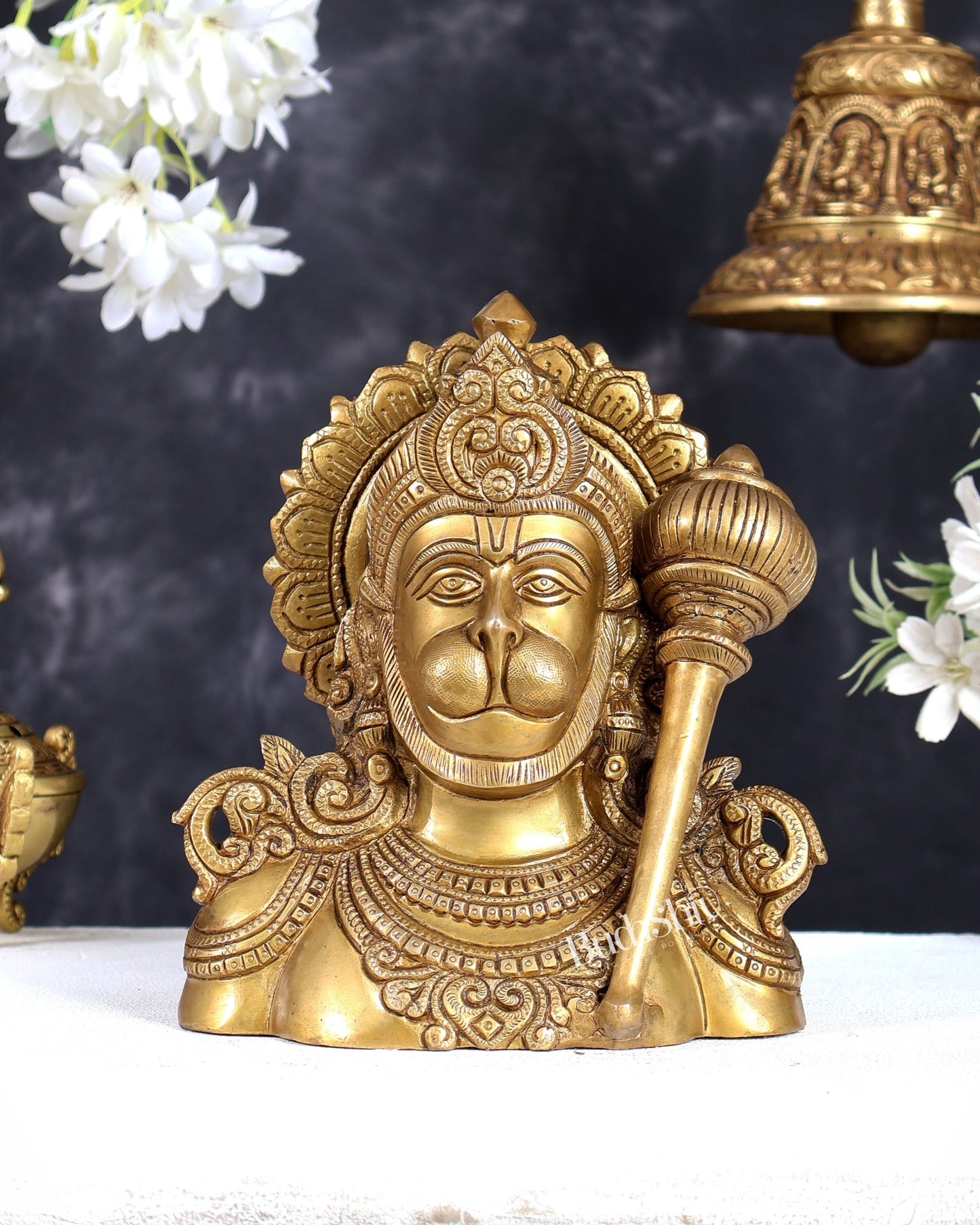 Handcrafted Brass Hanuman Ji face idol | 8" Height - Budhshiv.com