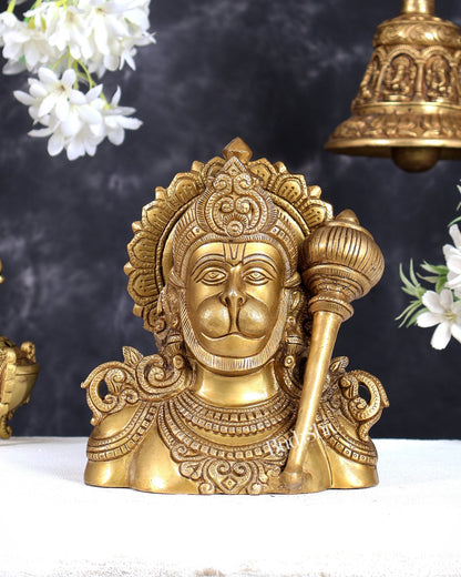 Handcrafted Brass Hanuman Ji face idol | 8" Height - Budhshiv.com
