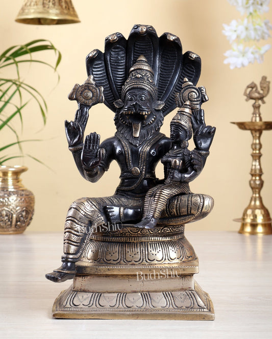 Handcrafted Brass Lakshmi Narasimha Swamy 12.5" black tone - Budhshiv.com