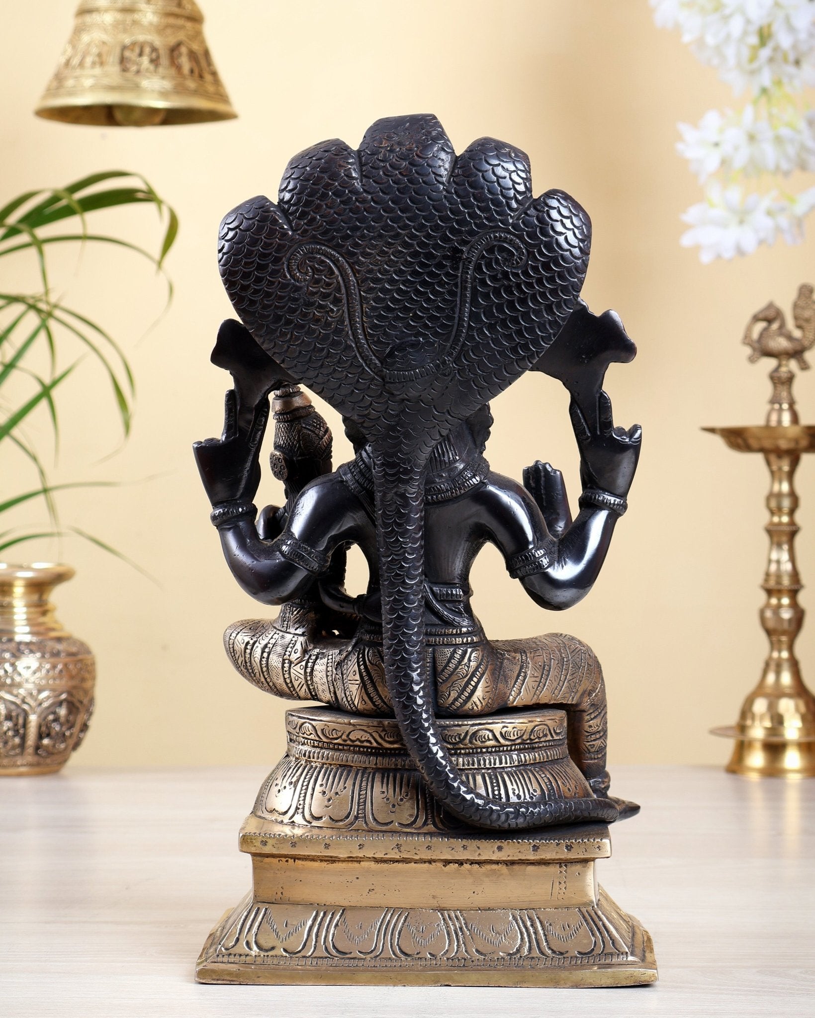Handcrafted Brass Lakshmi Narasimha Swamy 12.5" black tone - Budhshiv.com