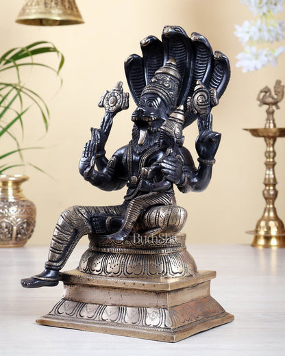 Handcrafted Brass Lakshmi Narasimha Swamy 12.5" black tone - Budhshiv.com