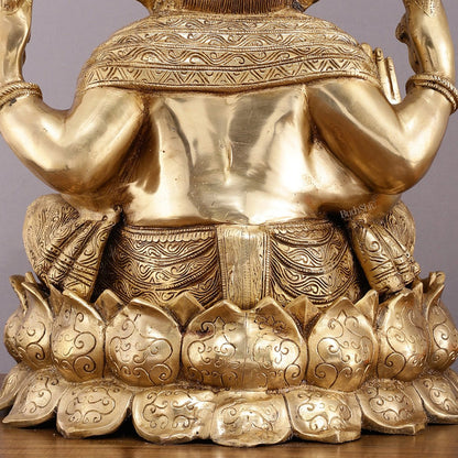 Handcrafted Brass Large Mangalkari Ganapati on Lotus Throne - 22" Statue - Budhshiv.com