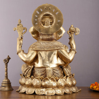 Handcrafted Brass Large Mangalkari Ganapati on Lotus Throne - 22" Statue - Budhshiv.com