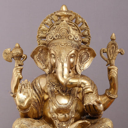 Handcrafted Brass Large Mangalkari Ganapati on Lotus Throne - 22" Statue - Budhshiv.com