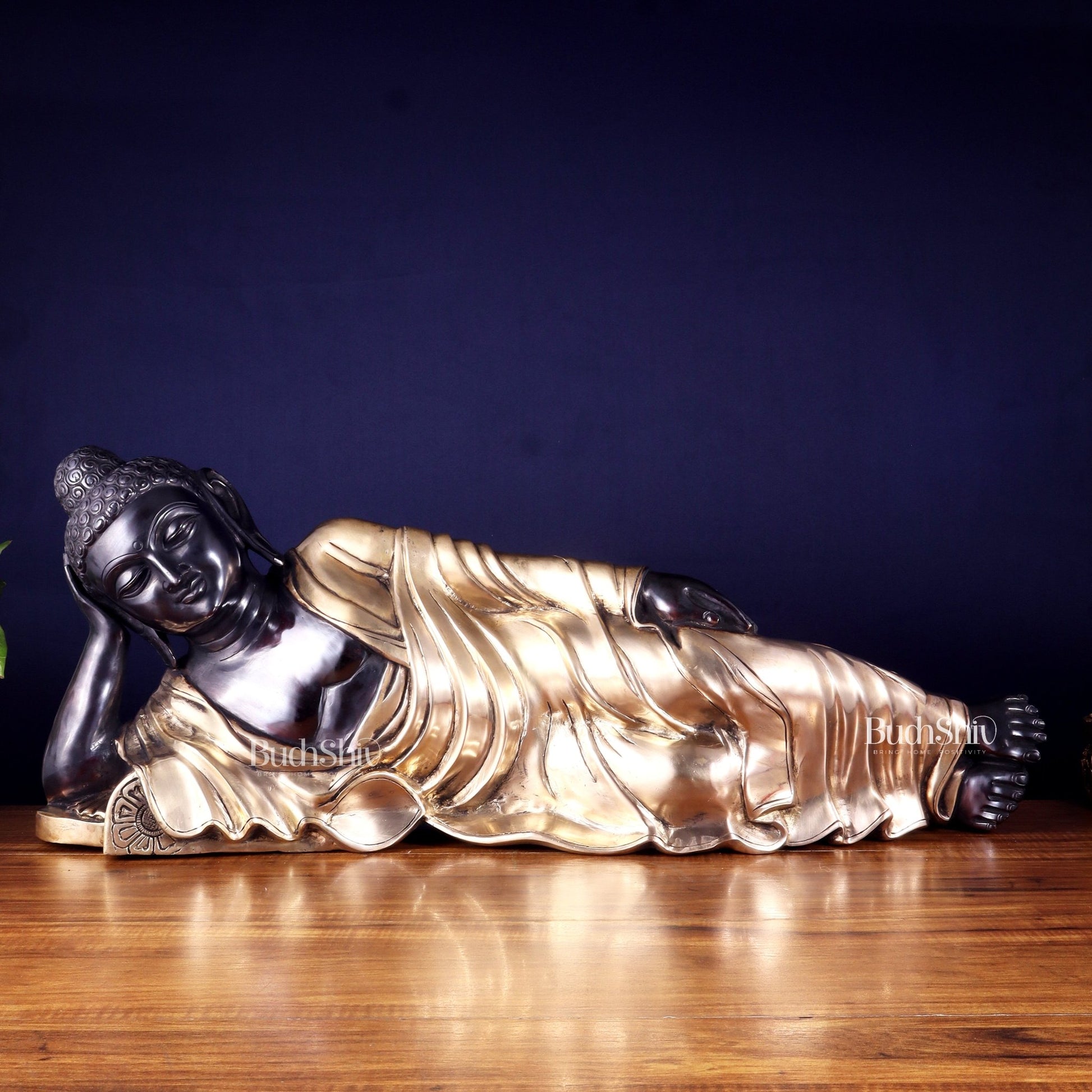 Handcrafted brass Large Resting/Sleeping Buddha Statue - 29" - Budhshiv.com