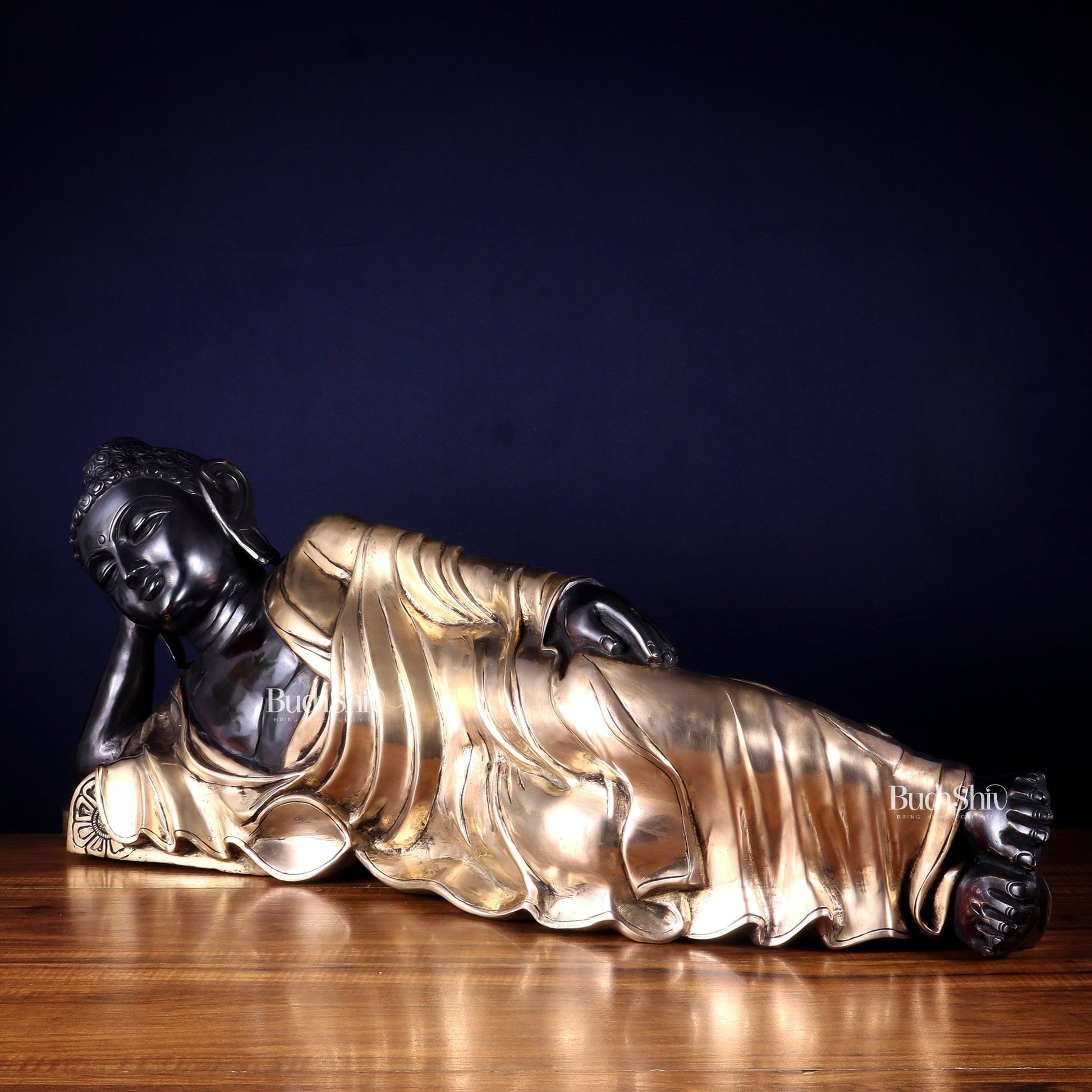Handcrafted brass Large Resting/Sleeping Buddha Statue - 29" - Budhshiv.com