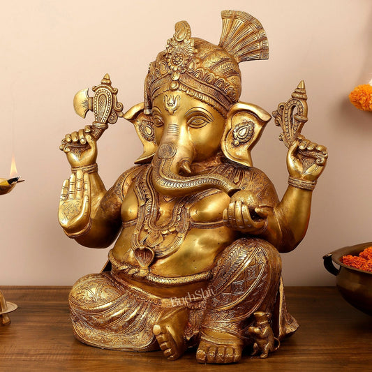 Handcrafted Brass Lord Ganesha Idol - 21" - Budhshiv.com
