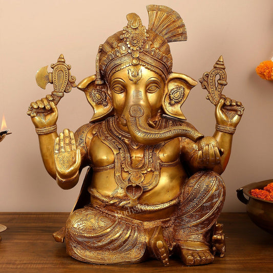 Handcrafted Brass Lord Ganesha Idol - 21" - Budhshiv.com