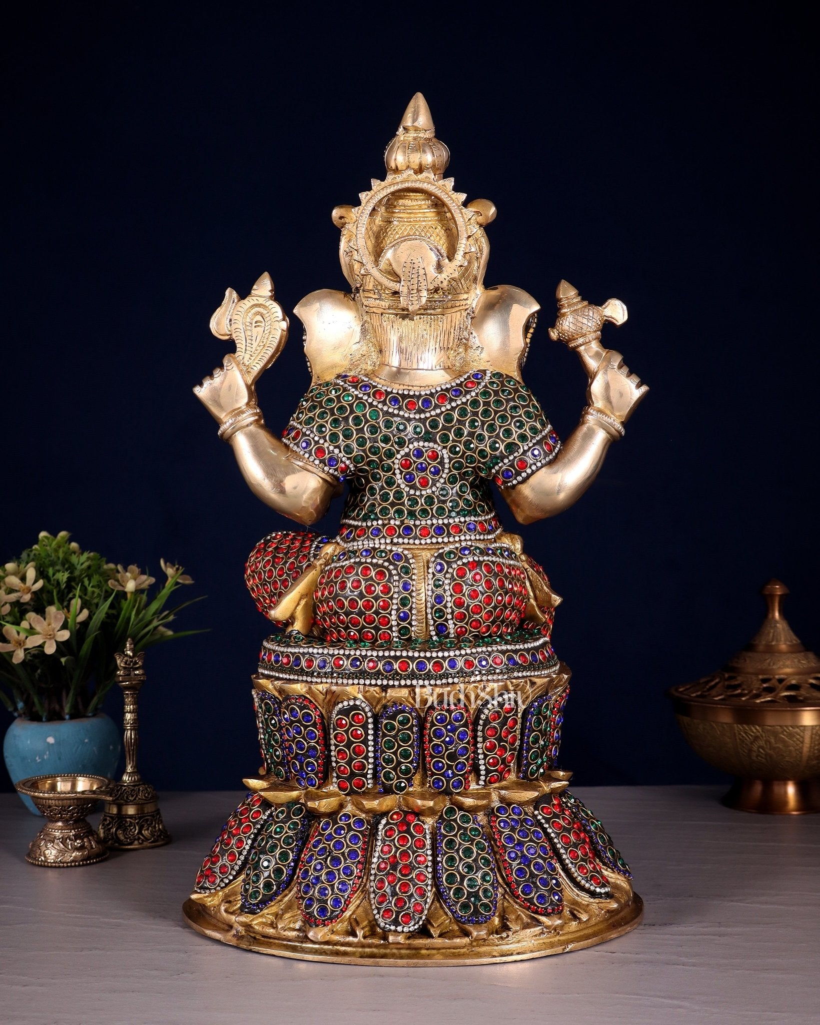 Handcrafted Brass Lord Ganesha Statue - 15" with jewellers meenakari - Budhshiv.com
