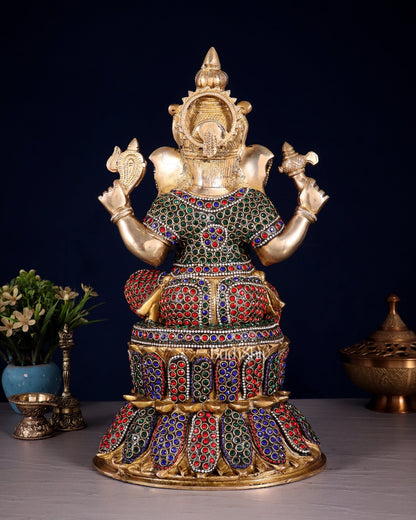 Handcrafted Brass Lord Ganesha Statue - 15" with jewellers meenakari - Budhshiv.com