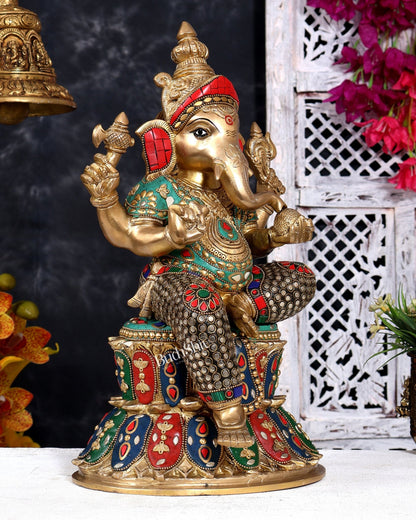 Handcrafted Brass Lord Ganesha Statue - 15" with meenakari - Budhshiv.com