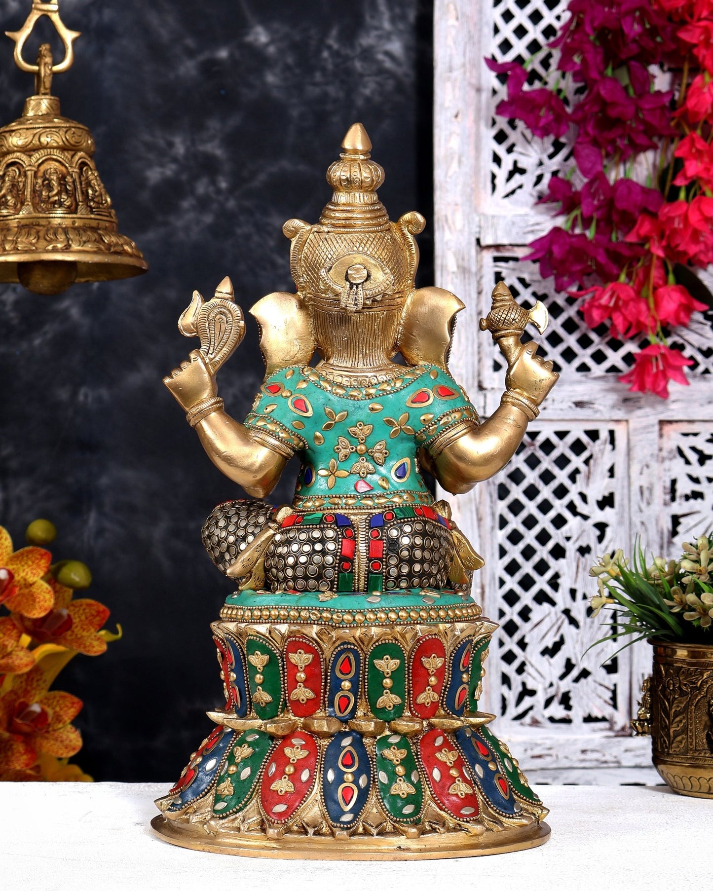 Handcrafted Brass Lord Ganesha Statue - 15" with meenakari - Budhshiv.com
