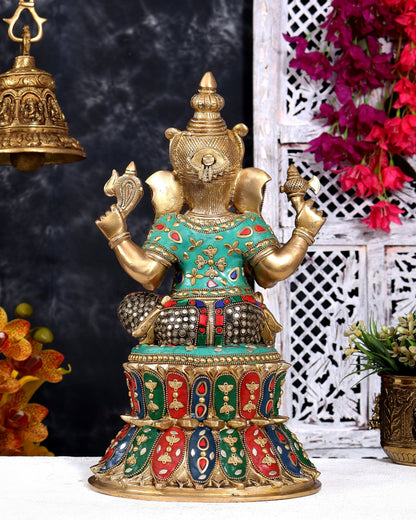 Handcrafted Brass Lord Ganesha Statue - 15" with meenakari - Budhshiv.com