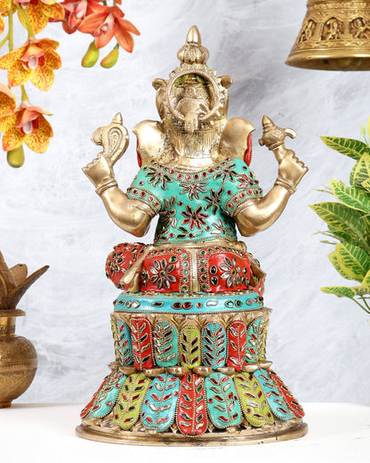 Handcrafted Brass Lord Ganesha Statue - 15" with meenakari - Budhshiv.com