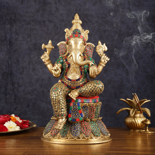Handcrafted Brass Lord Ganesha Statue - 15" - Budhshiv.com