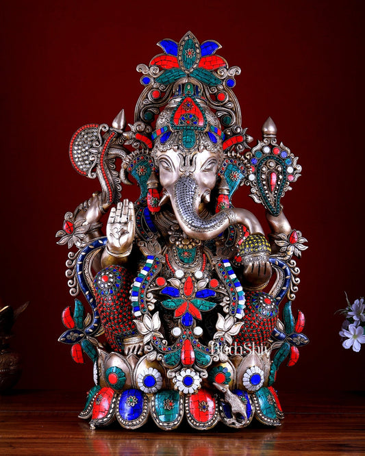 Handcrafted Brass Lord Ganesha statue with Lotus - 24" Height - Budhshiv.com