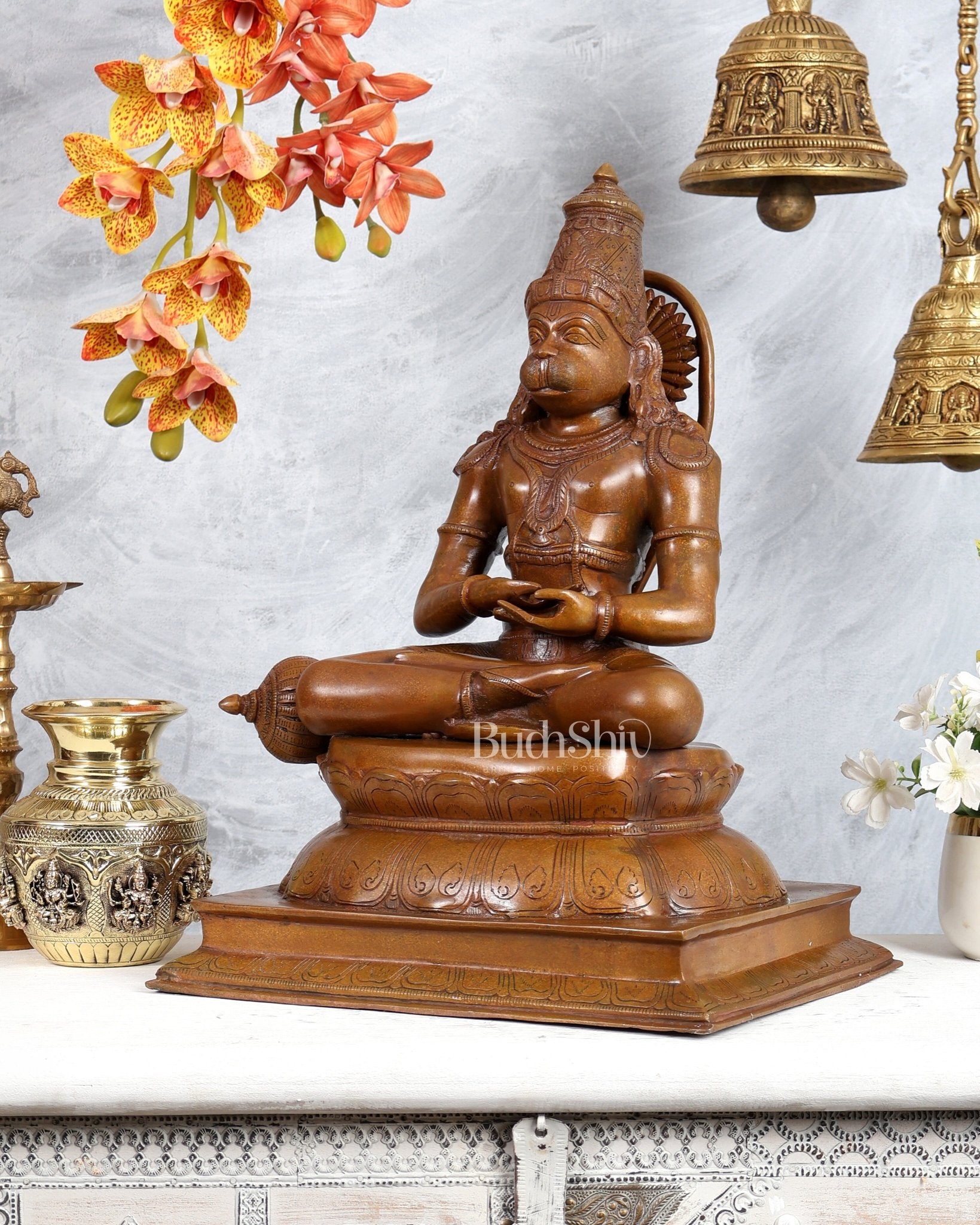 Handcrafted Brass Lord Hanuman statue | Deep Meditation | 18" added copper - Budhshiv.com