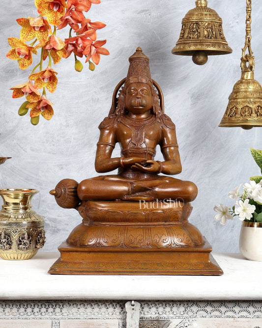 Handcrafted Brass Lord Hanuman statue | Deep Meditation | 18" added copper - Budhshiv.com