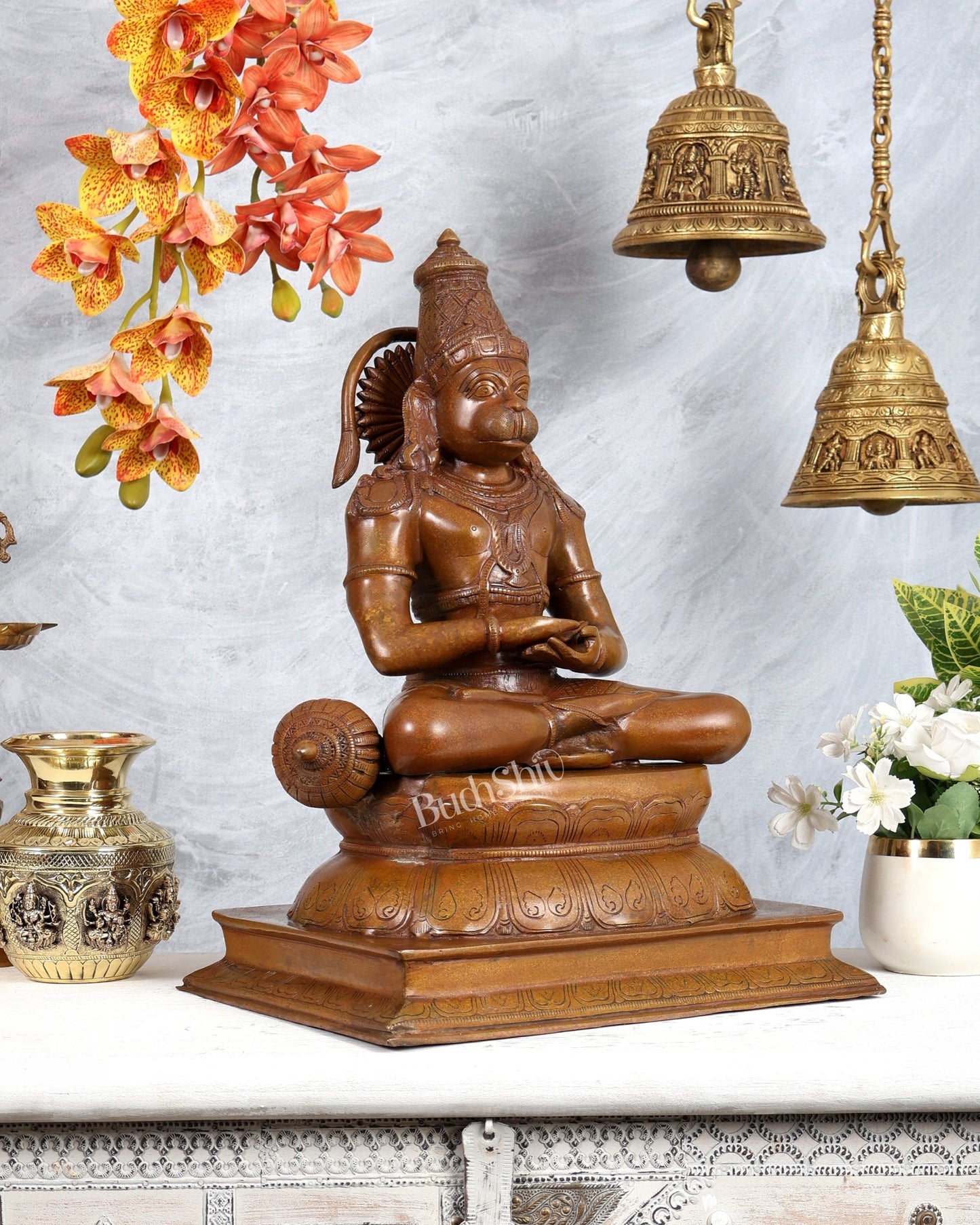 Handcrafted Brass Lord Hanuman statue | Deep Meditation | 18" added copper - Budhshiv.com