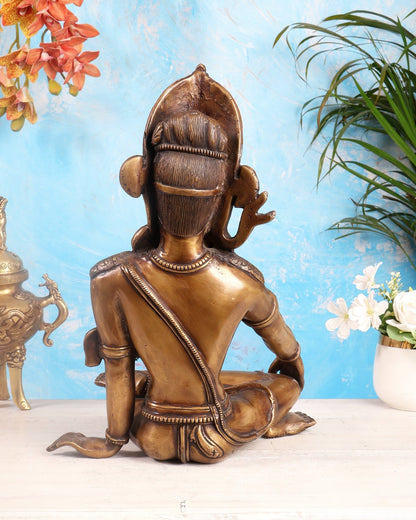 Handcrafted Brass Lord Indra Statue vintage tone , 14" - Budhshiv.com