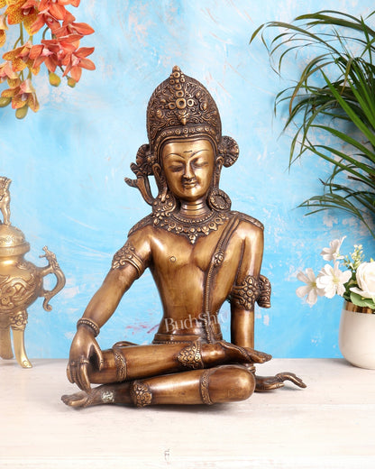 Handcrafted Brass Lord Indra Statue vintage tone , 14" - Budhshiv.com