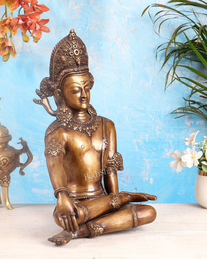 Handcrafted Brass Lord Indra Statue vintage tone , 14" - Budhshiv.com
