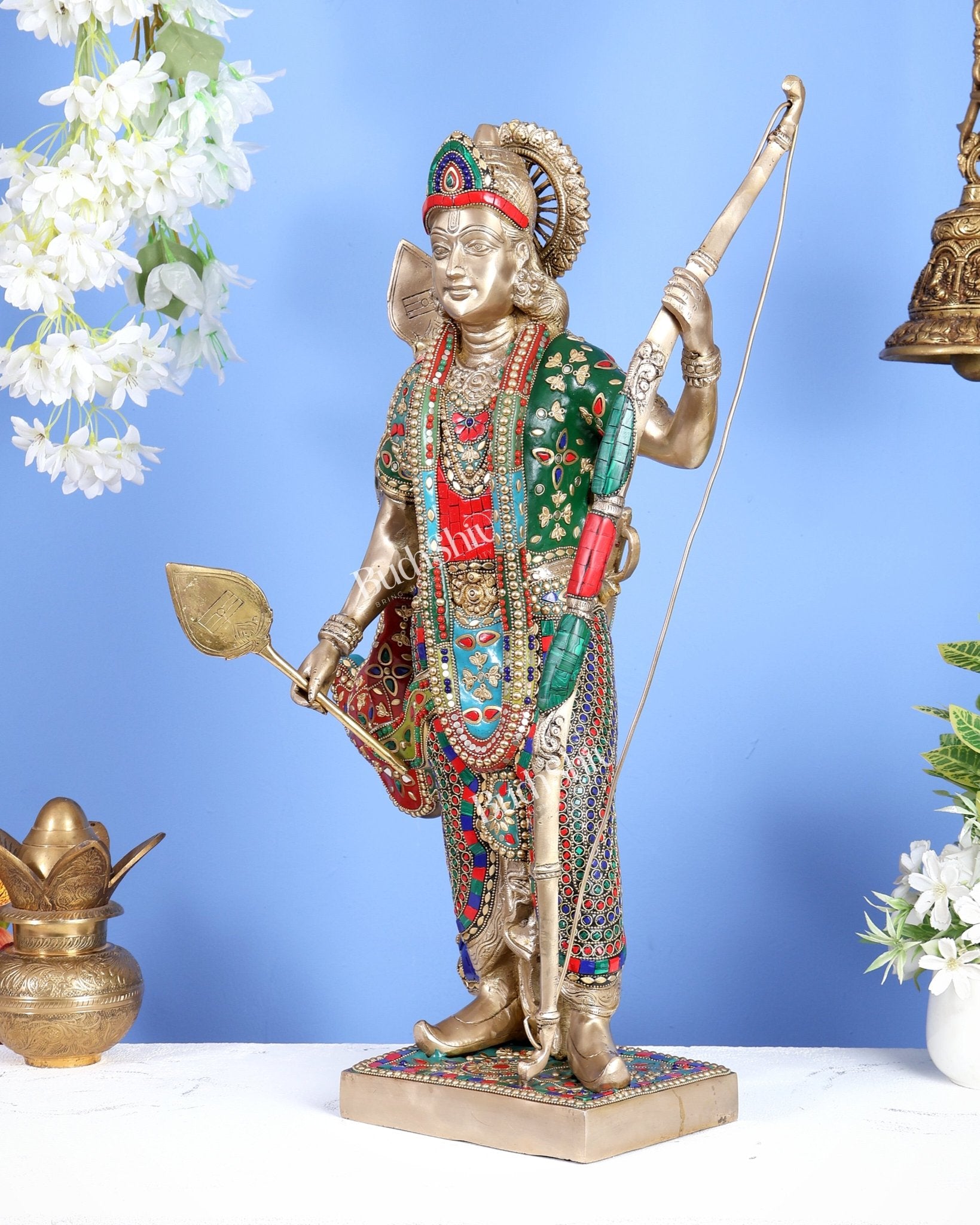 Handcrafted Brass Lord Rama Statue with Bow and Arrow – 26 Inch - Budhshiv.com