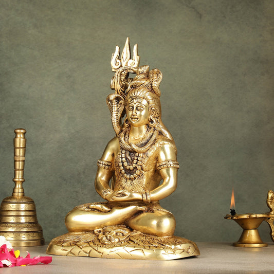 Handcrafted Brass Lord Shiva in meditation Statue | Height 10.5 " - Budhshiv.com