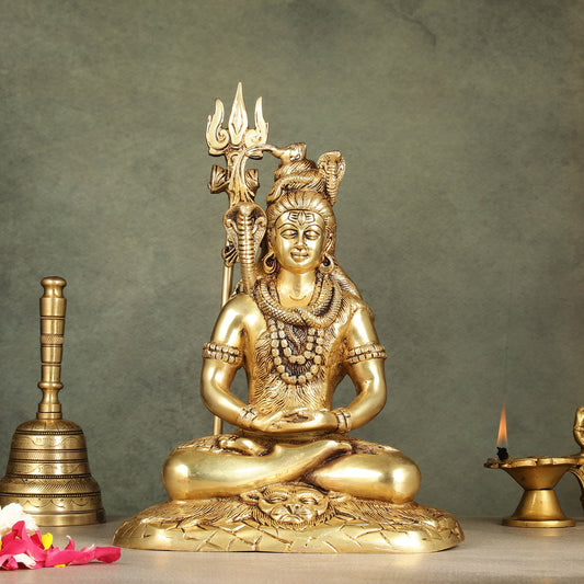 Handcrafted Brass Lord Shiva in meditation Statue | Height 10.5 " - Budhshiv.com