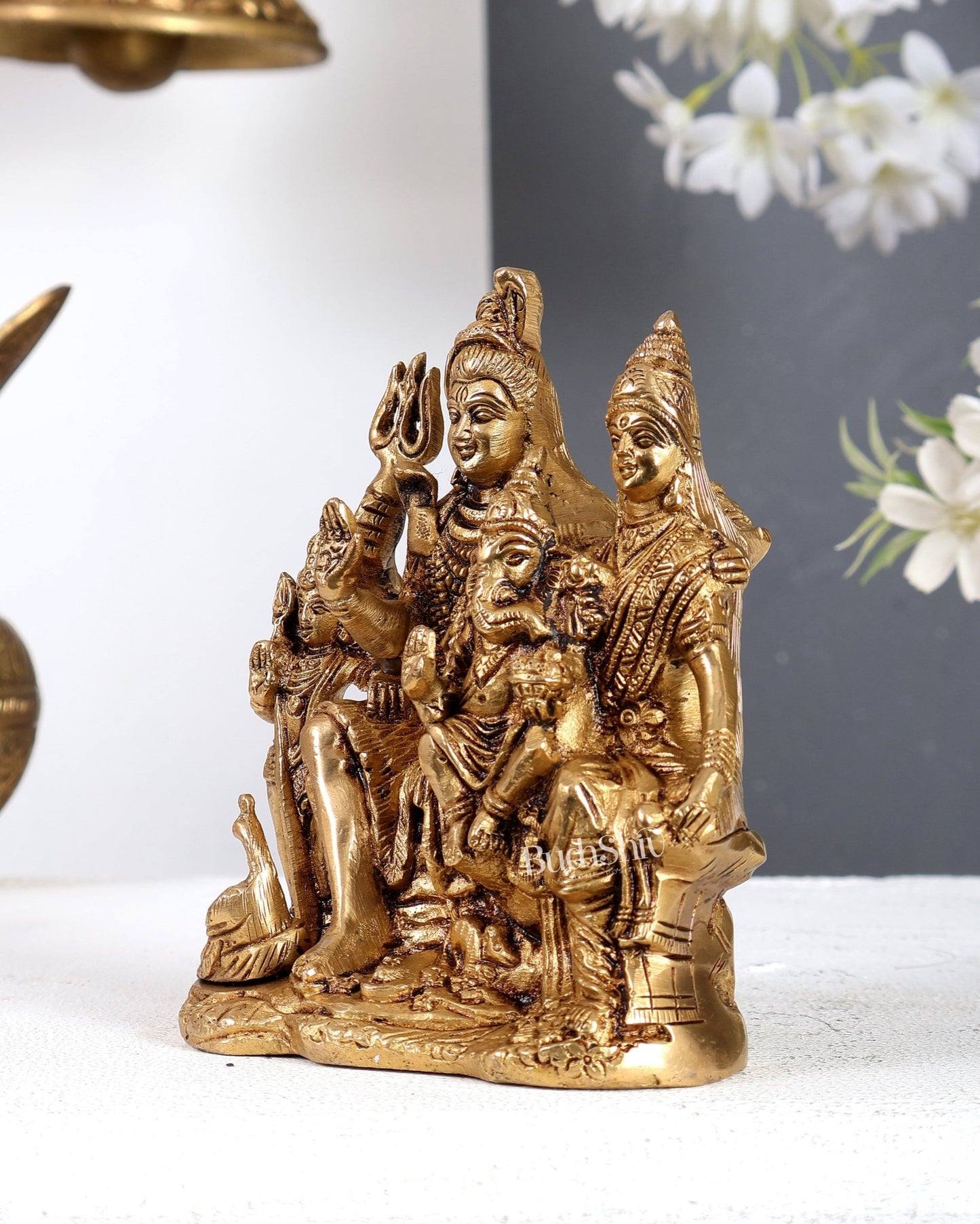 Handcrafted Brass Lord Shiva Parivaar Idol 6 inch enhanced carvings - Budhshiv.com