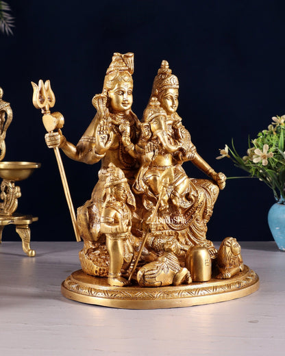 Handcrafted Brass Lord Shiva Parivaar Idol | 9.5" Height - Budhshiv.com
