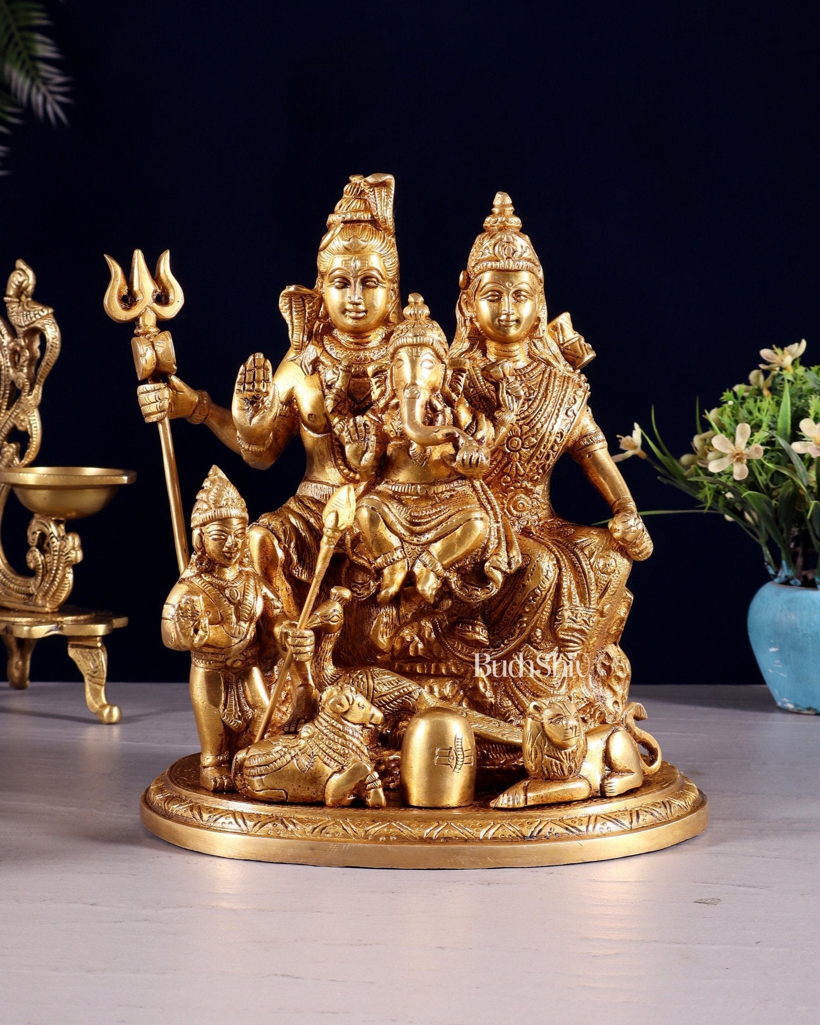 Handcrafted Brass Lord Shiva Parivaar Idol | 9.5" Height - Budhshiv.com