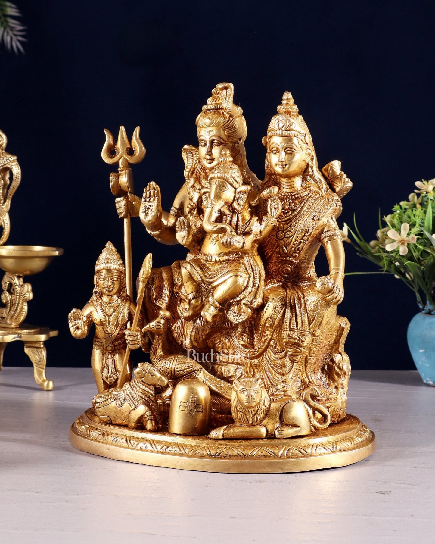 Handcrafted Brass Lord Shiva Parivaar Idol | 9.5" Height - Budhshiv.com