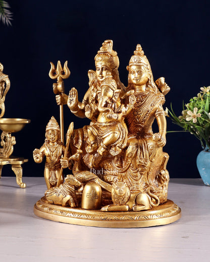 Handcrafted Brass Lord Shiva Parivaar Idol | 9.5" Height - Budhshiv.com