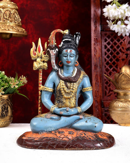 Handcrafted Brass Lord Shiva Statue rustic hand painted| Height 10.5 inch - Budhshiv.com