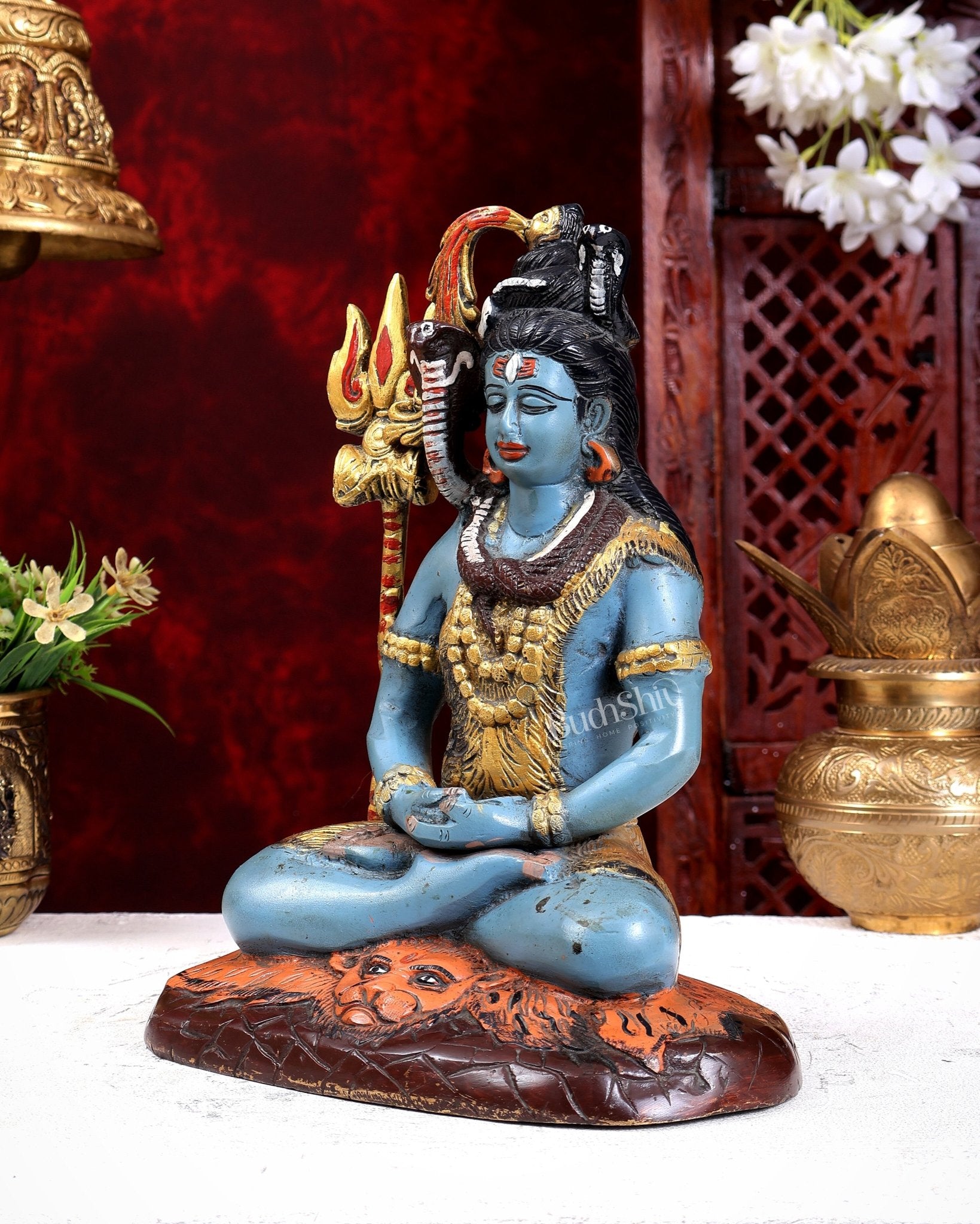 Handcrafted Brass Lord Shiva Statue rustic hand painted| Height 10.5 inch - Budhshiv.com