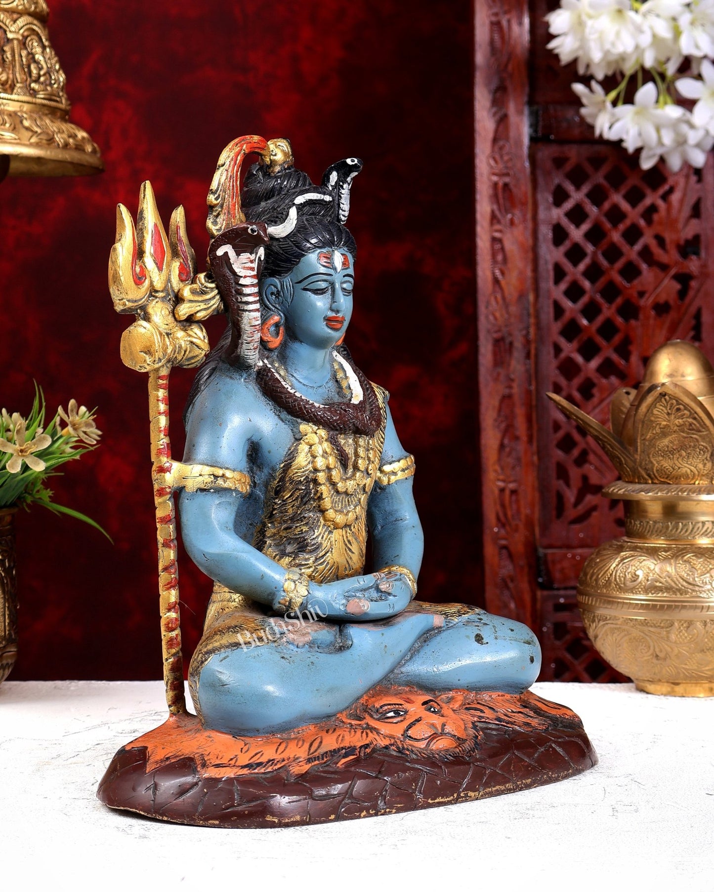 Handcrafted Brass Lord Shiva Statue rustic hand painted| Height 10.5 inch - Budhshiv.com