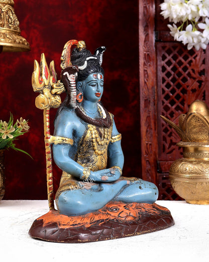 Handcrafted Brass Lord Shiva Statue rustic hand painted| Height 10.5 inch - Budhshiv.com